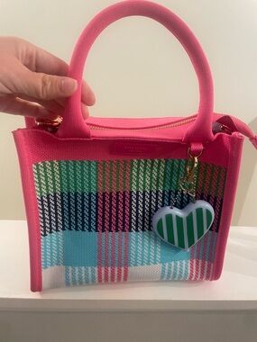 Kate Spade Pink Multicolor Canvas Tote Bag with Heart Charm
